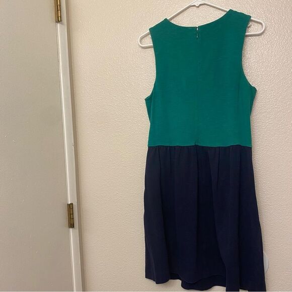 J. Crew Daybreak kelly Green blue block Fit Flare Dress sleeveless prep cotton M - Picture 3 of 11